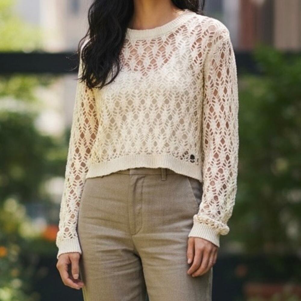 Christian Lacroix Open Knit Cropped Sweater Medium Beige Festival